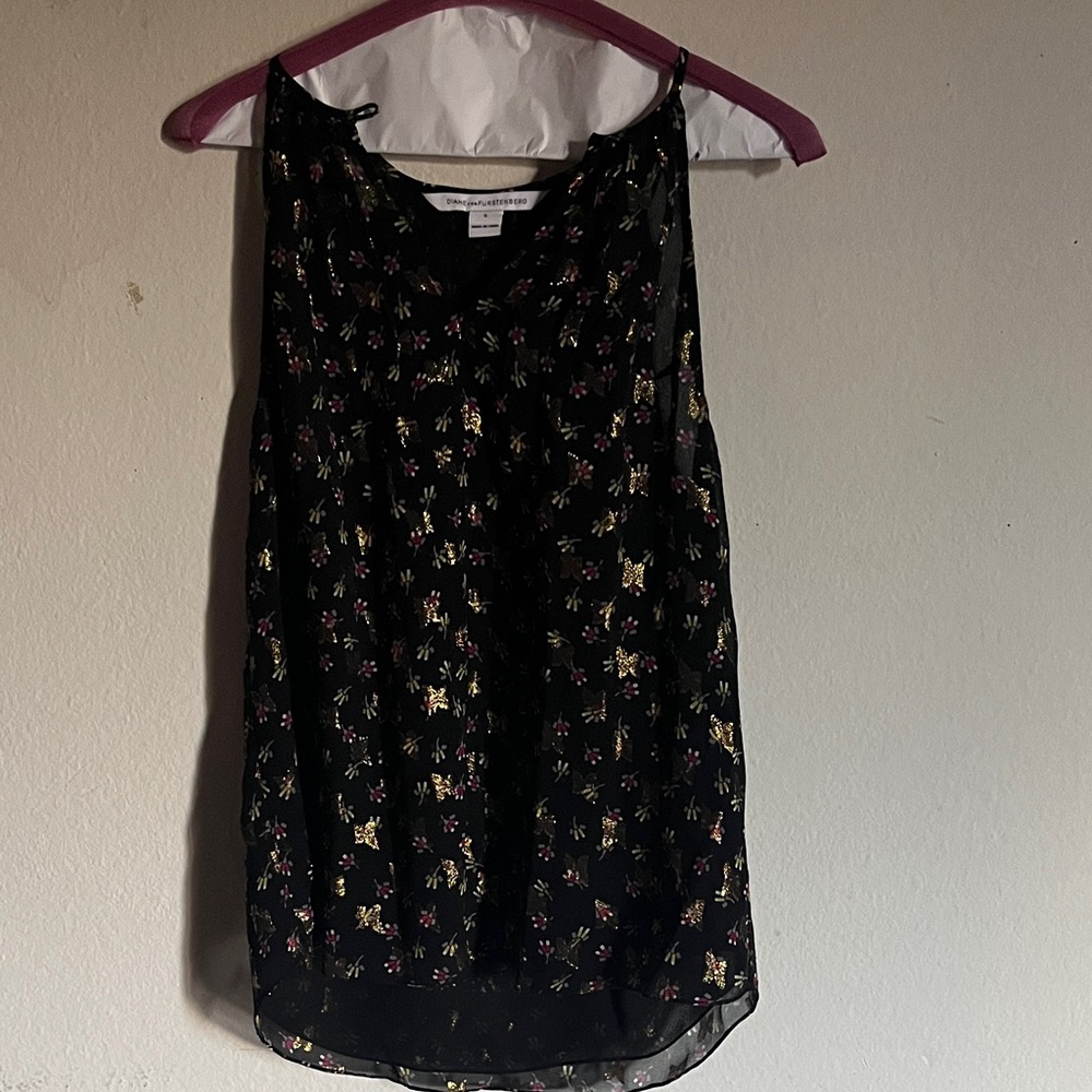 Diane Von Furstenberg Black Floral Tank Top